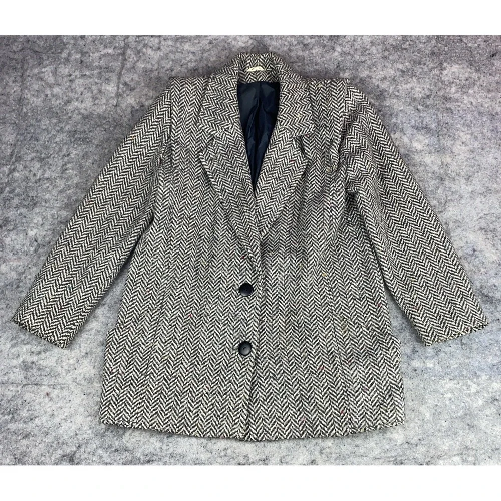 Vintage Braeton Women's‎ 7/8 Wool Coat Herringbone Wool Blend Lined Pockets